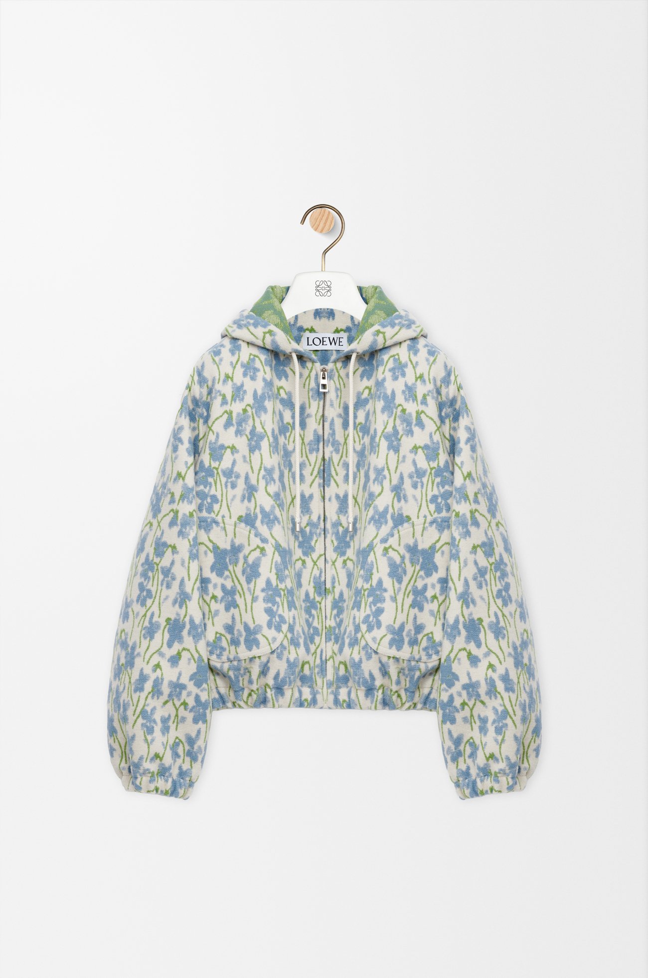LOEWE Hooded jacket in wool and cotton White/Blue