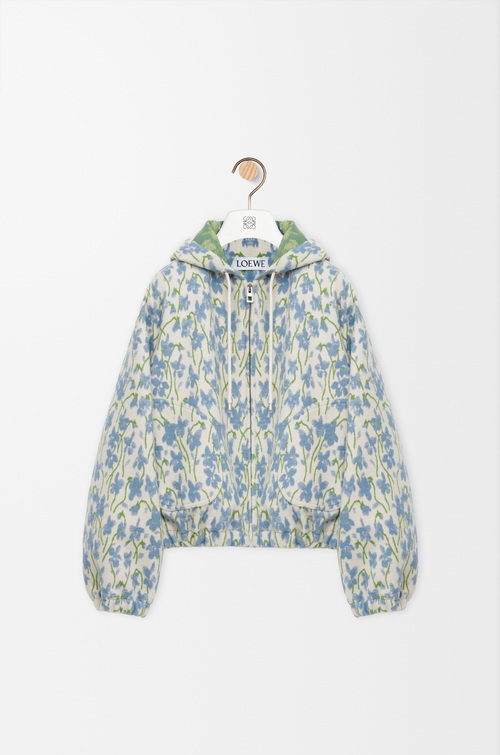 LOEWE Veste à capuche en laine et coton Blanc/Bleu