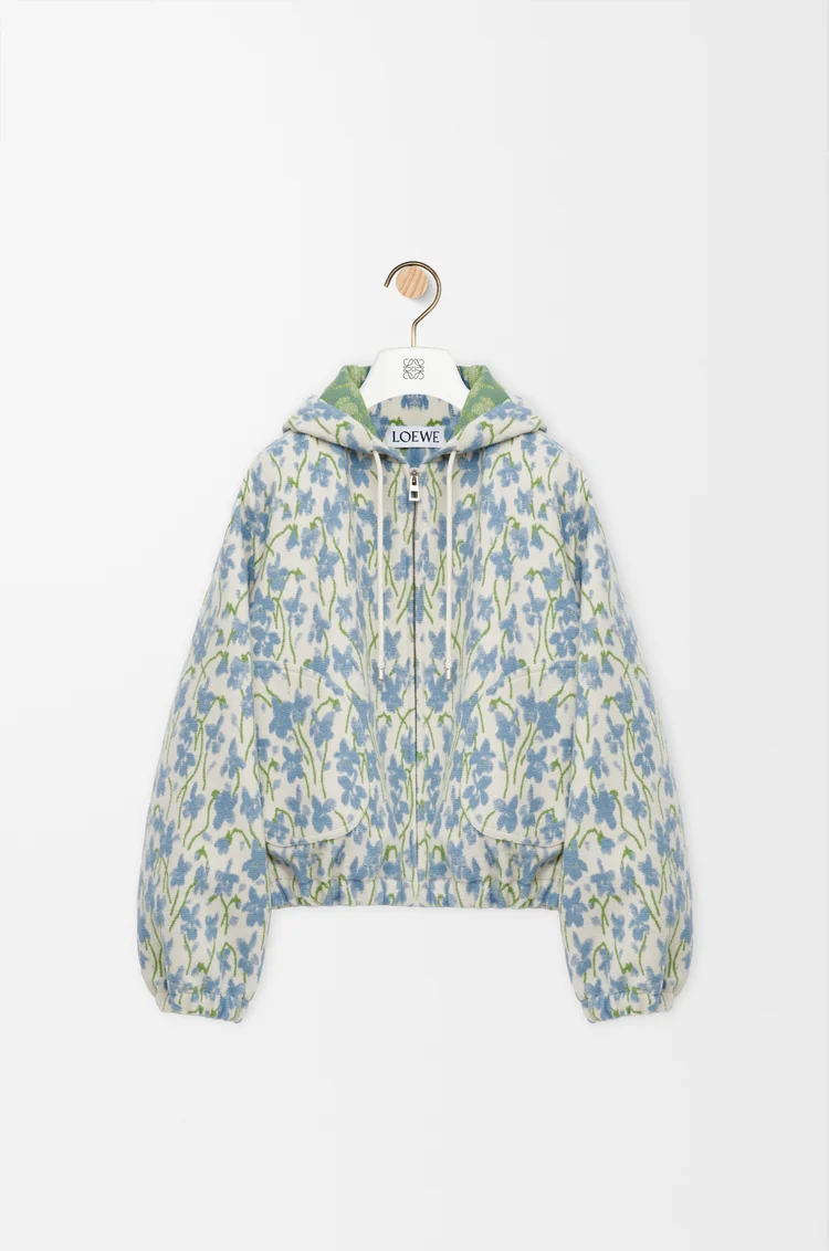 LOEWE Veste à capuche en laine et coton Blanc/Bleu