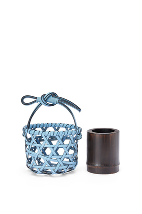 LOEWE Knot vase in calfskin and bamboo Light Blue