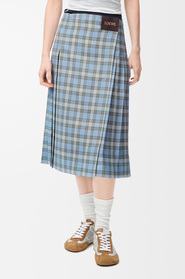 LOEWE Pleated skirt in wool blend Light Blue/White
