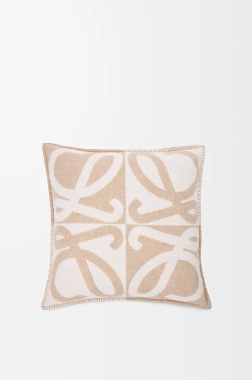 LOEWE Cushion in wool and cashmere Beige/Ecru
