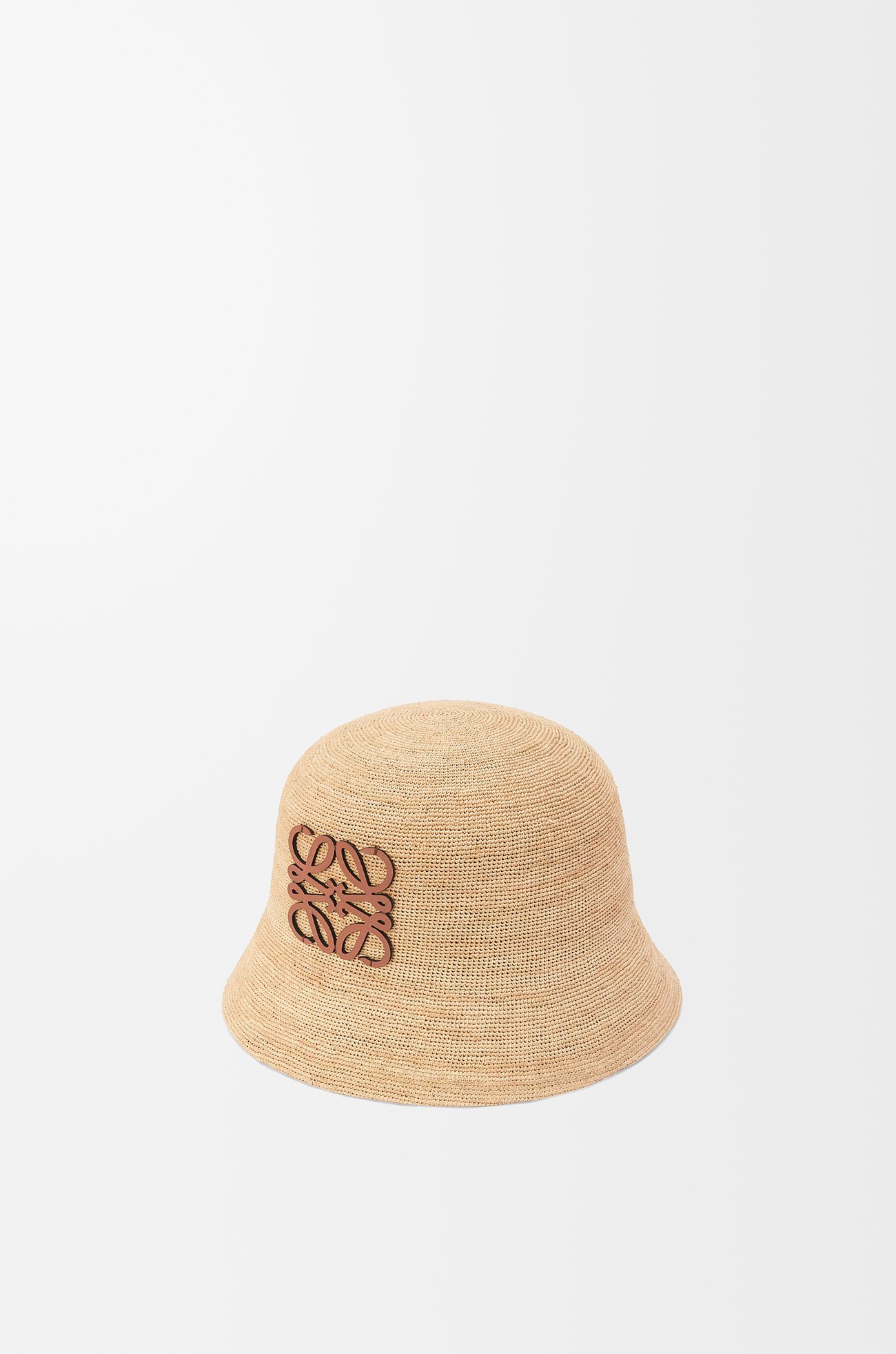 LOEWE 酒椰纖維和小牛皮水桶帽 自然色