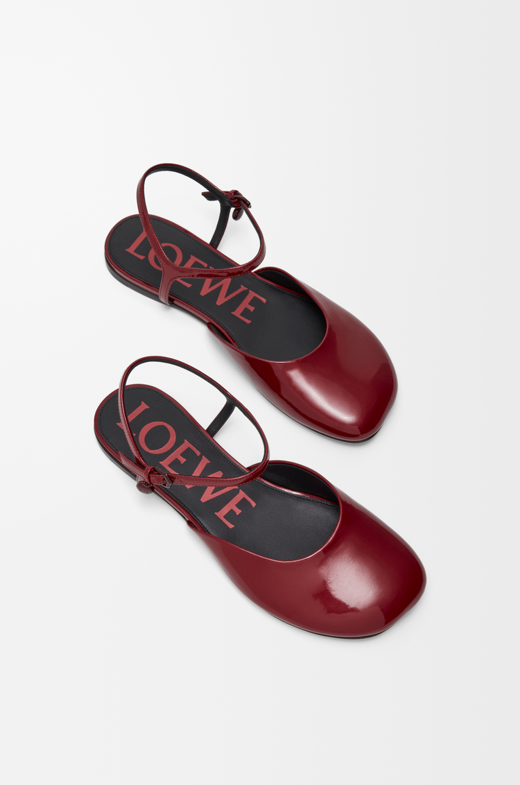 LOEWE Toy ankle strap ballerina in soft patent lambskin Dark Red