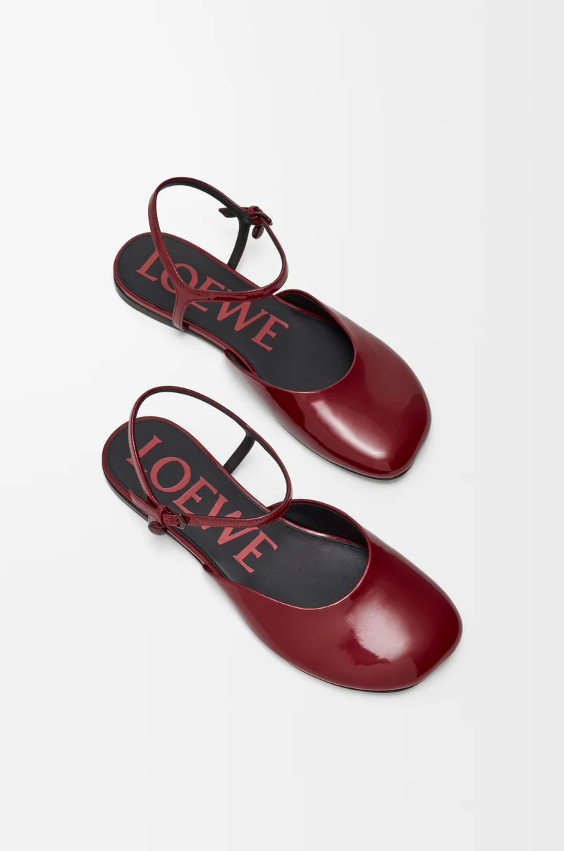 LOEWE Toy ankle strap ballerina in soft patent lambskin Dark Red