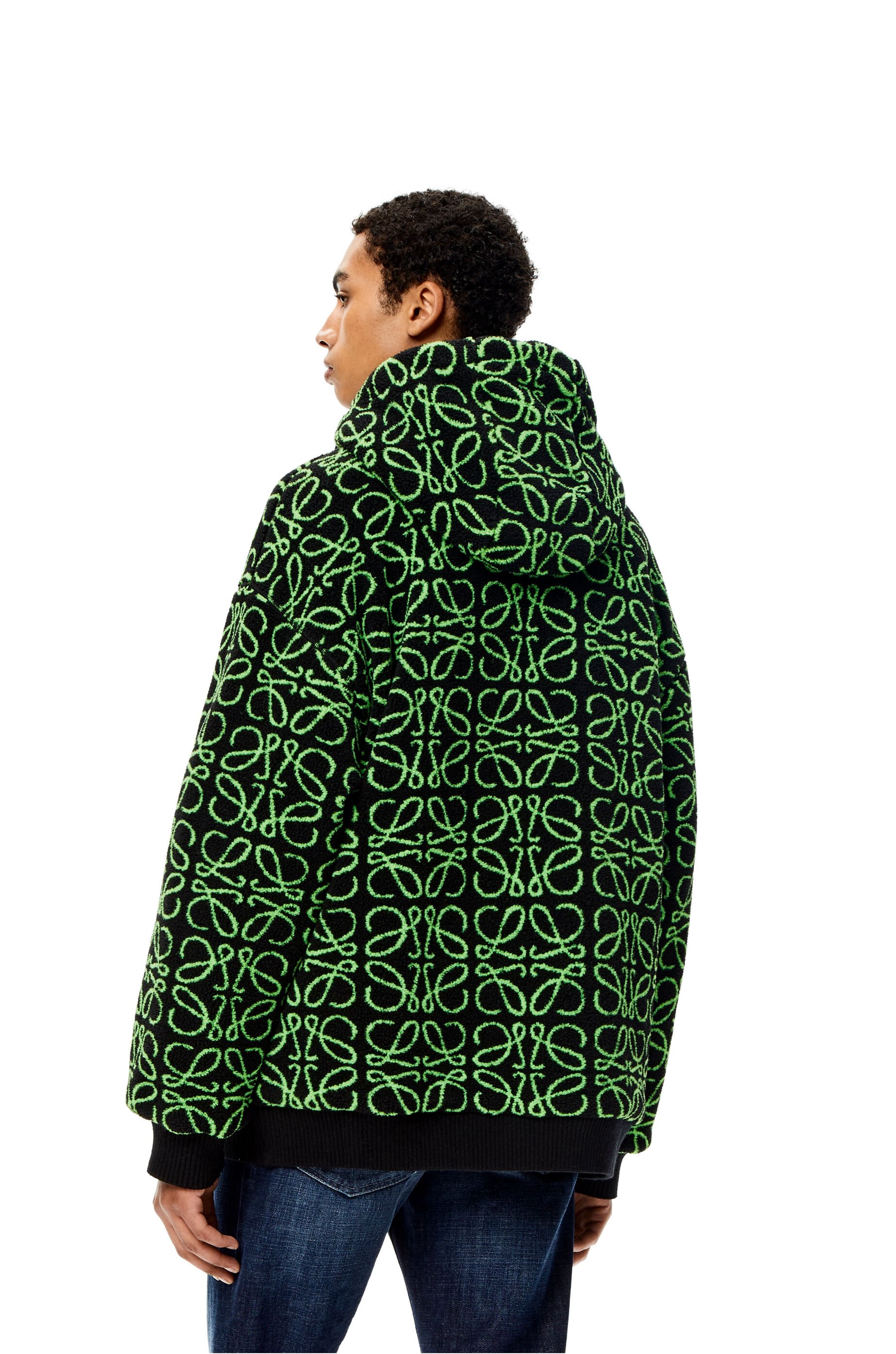 Zip-up parka in Anagram jacquard fleece Green/Black - LOEWE