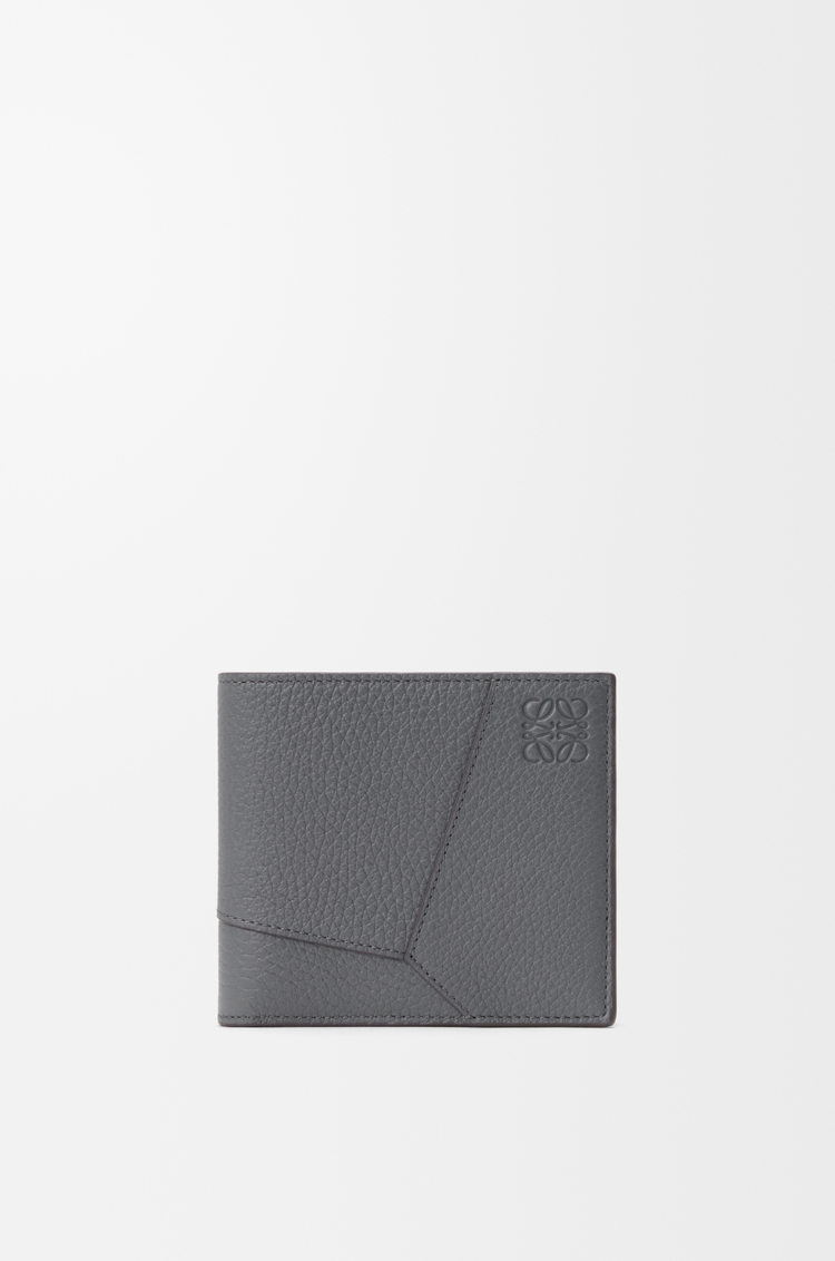 LOEWE 柔軟粒面小牛皮 Puzzle 雙摺錢包 藍灰色