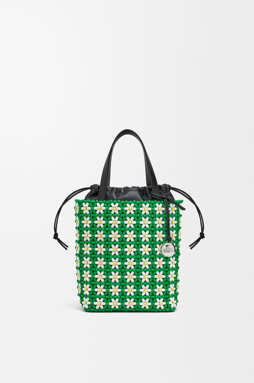 LOEWE Mini tote in beads and lambskin Tropical Green/White