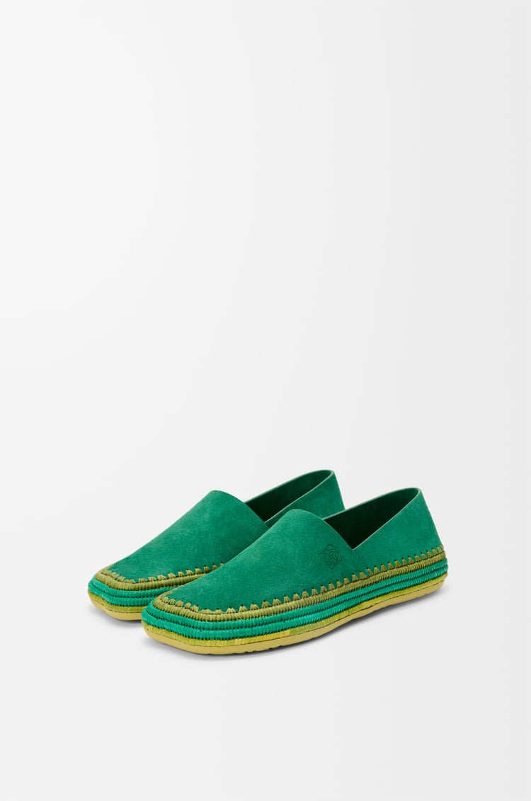 LOEWE Rio slipper in suede and raffia Green