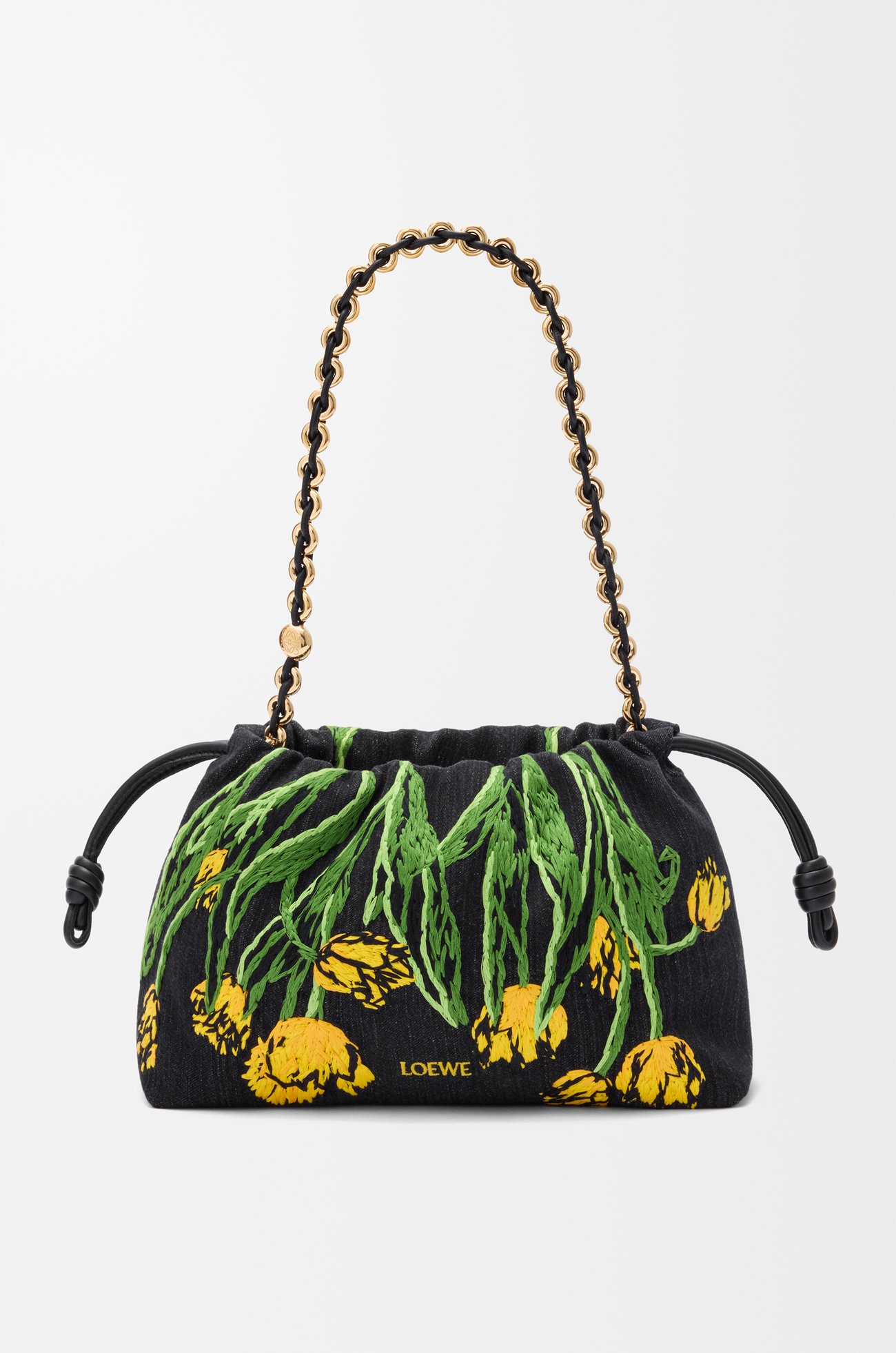 LOEWE Medium Flamenco purse in embroidered denim Black