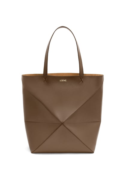 LOEWE Large Puzzle Fold Tote in shiny calfskin Umber