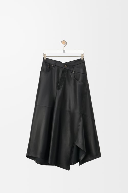 LOEWE Asymmetric skirt in satin nappa lambskin Black