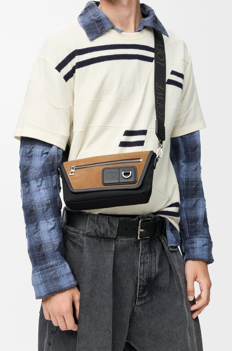 LOEWE Mini Flex messenger in canvas and suede Black/Dark Gold