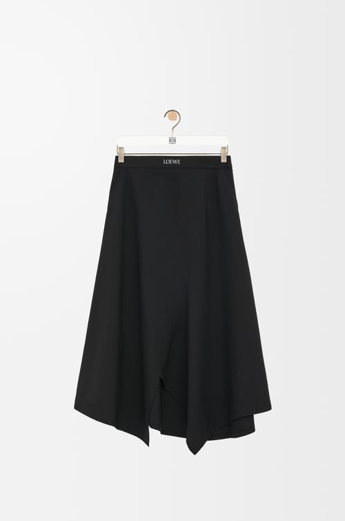 LOEWE Falda asimétrica en lana Negro