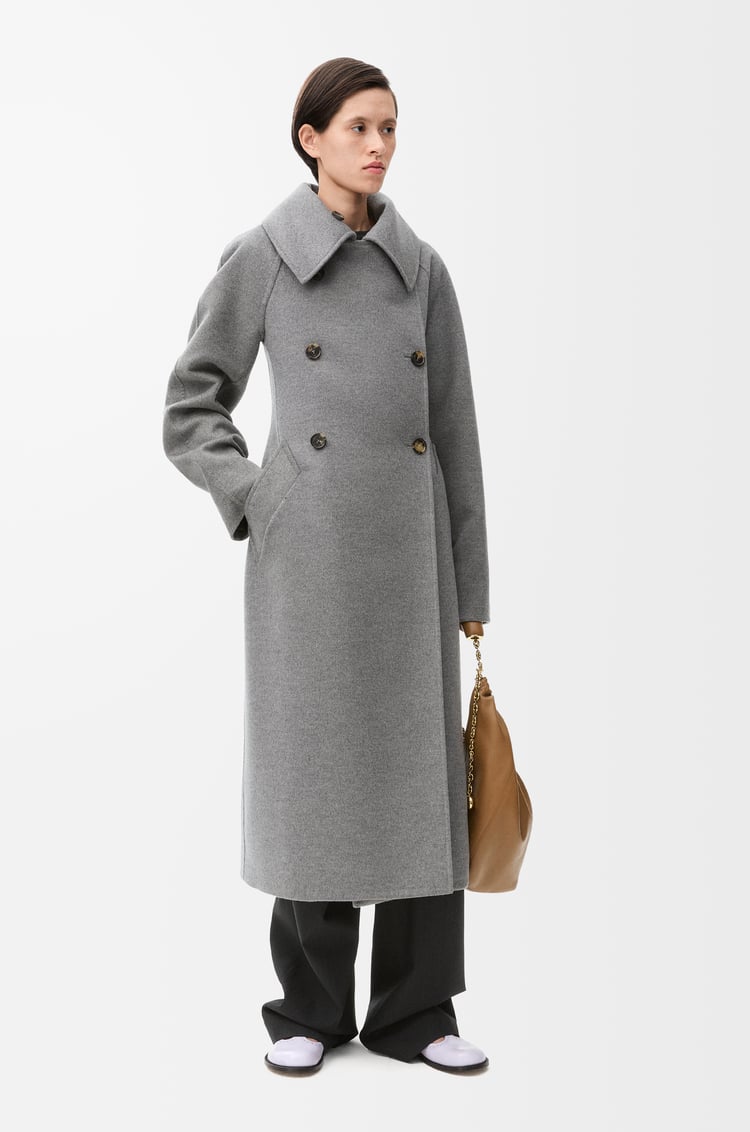 LOEWE Abrigo de doble botonadura en lana y cashmere Gris Oscuro Jaspeado