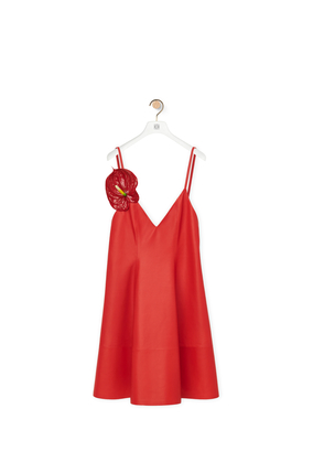 LOEWE 納帕皮革花燭繫帶連身裙 紅色