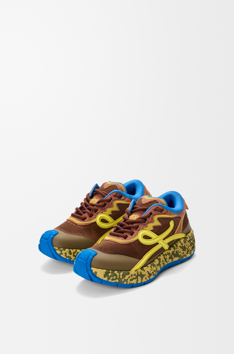 LOEWE Zapatilla Pogo en punto técnico y ante Marrón/Verde/Caqui