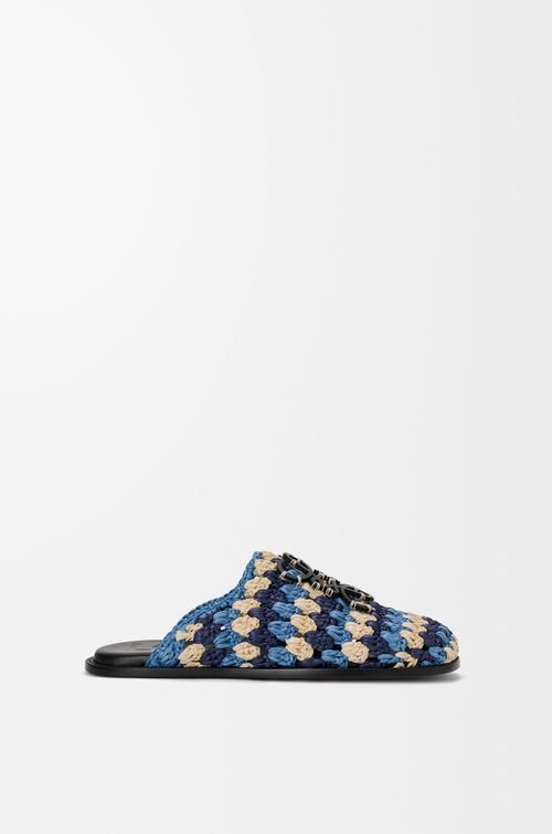 LOEWE Flex mule in raffia and calfskin Navy/Sky Blue
