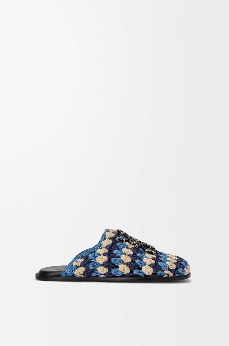 LOEWE Flex mule in raffia and calfskin Navy/Sky Blue