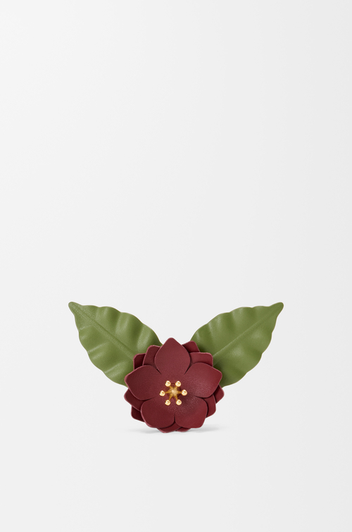 LOEWE Broche fleur en cuir de veau classique Bordeaux