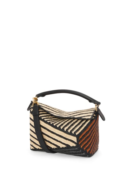 LOEWE Small Puzzle Edge bag in raffia and calfskin Natural/Honey Gold