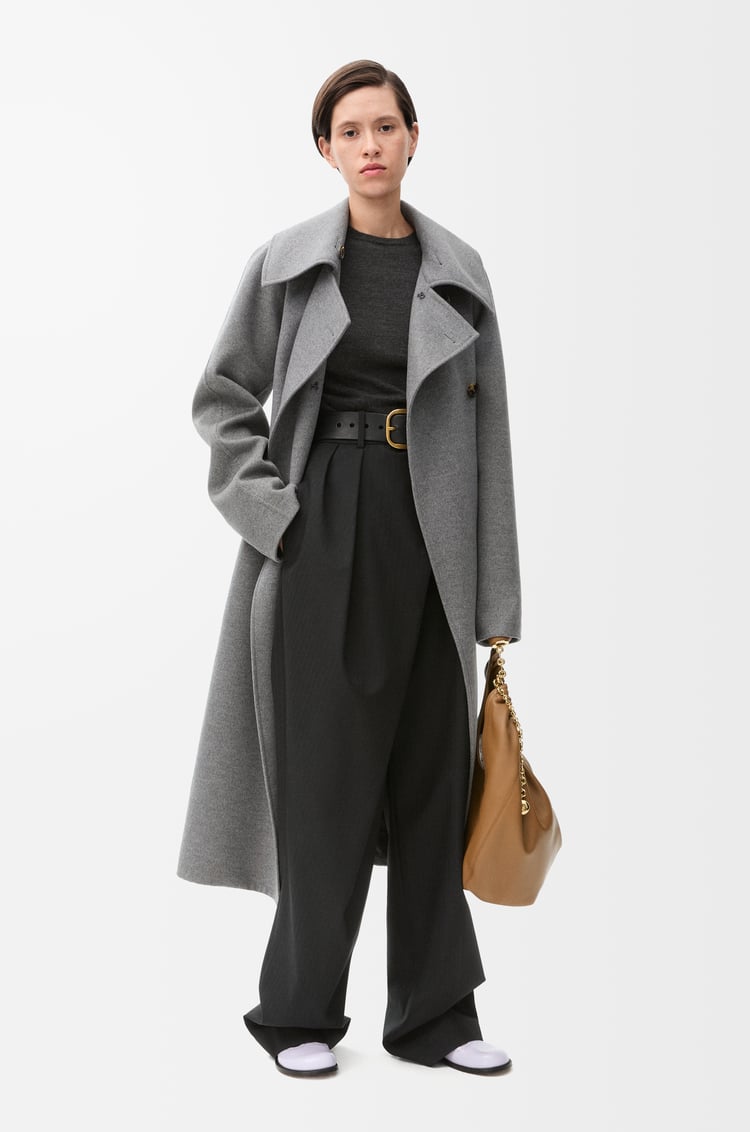 LOEWE Abrigo de doble botonadura en lana y cashmere Gris Oscuro Jaspeado