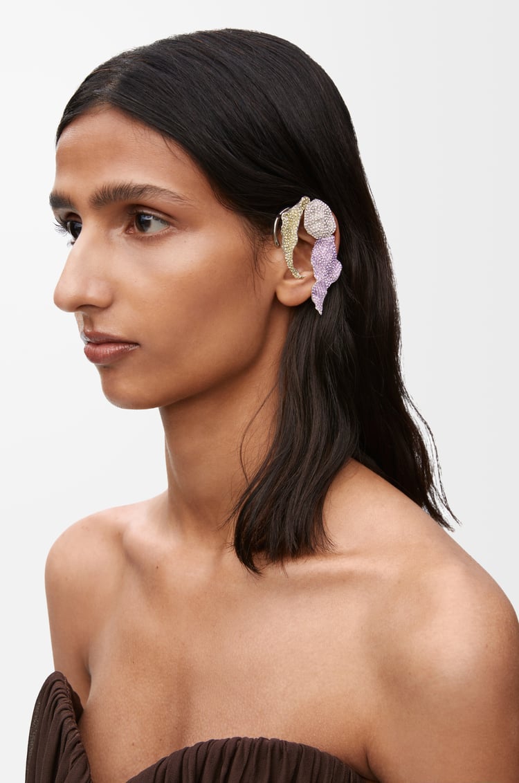 LOEWE Glitter Fragment ear cuff in sterling silver and crystals  Silver/Light Mauve/Pale Yellow