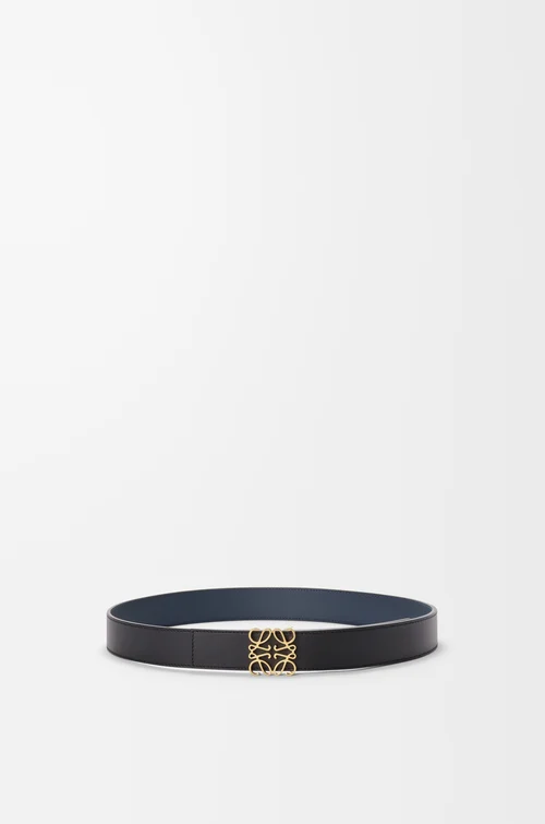 LOEWE Ceinture réversible Anagram en cuir de veau lisse Noir/Océan/Doré