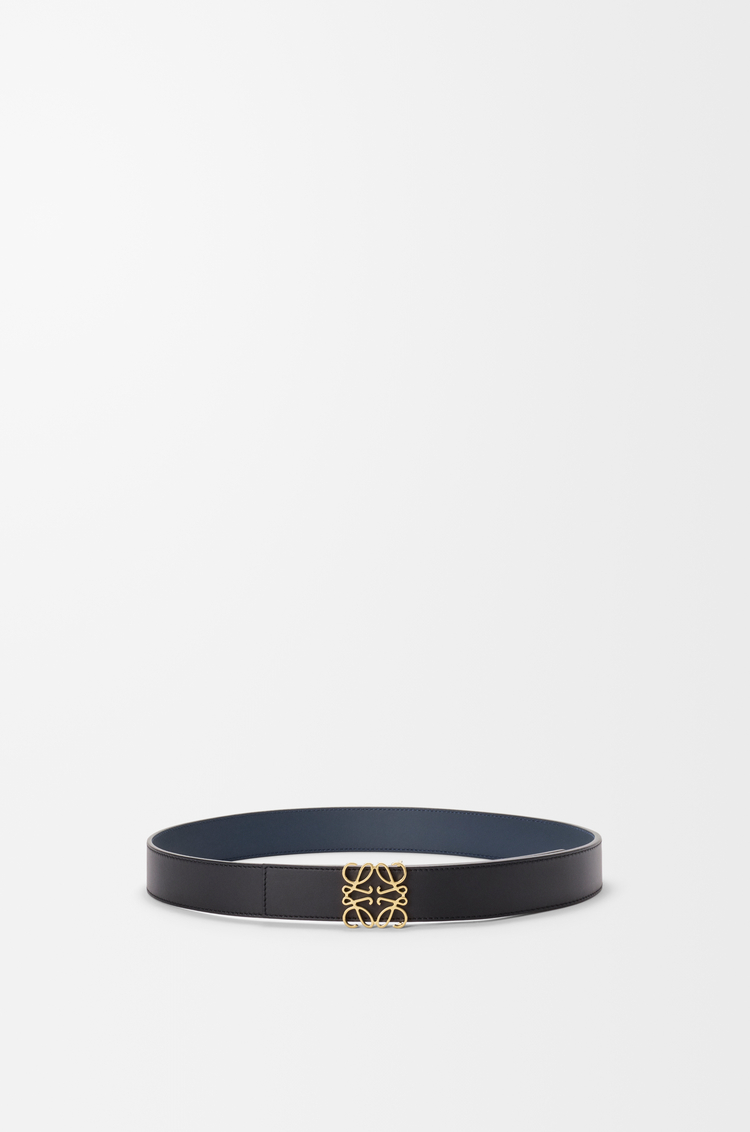 LOEWE 光滑牛皮革双面 Anagram 腰带 黑色/海洋蓝/金色