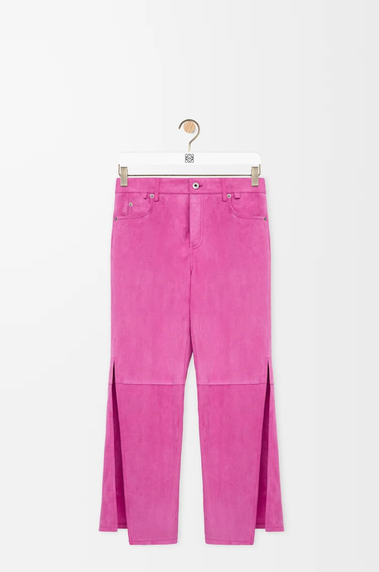 LOEWE 绒面羊皮革长裤 粉色