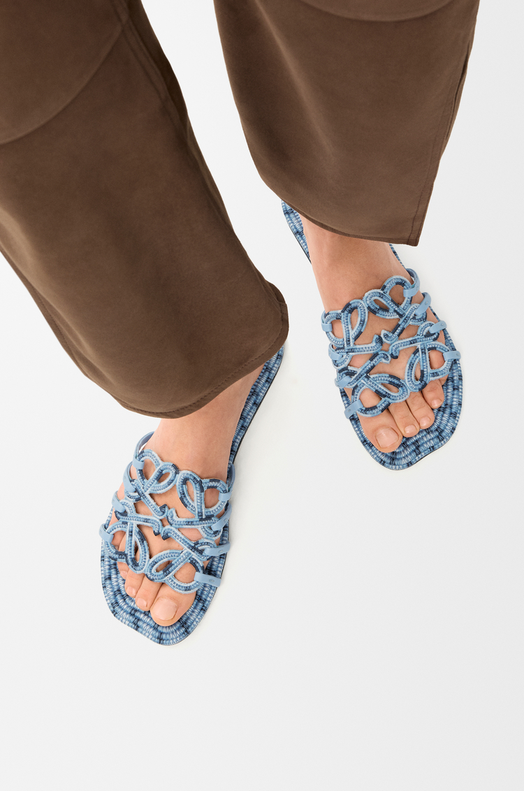 LOEWE Petal Anagram slide in embroidered canvas Baby Blue