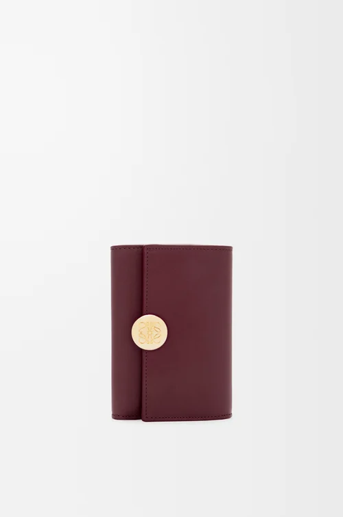 LOEWE Pebble small vertical wallet in shiny nappa calfskin Burgundy