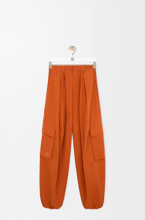LOEWE Pleated cargo trousers in technical shell Dark Orange