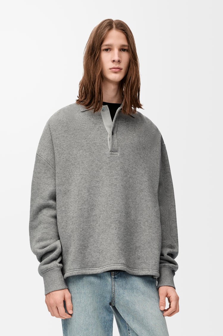 LOEWE Polo sweatshirt in cotton and cashmere Lead Grey