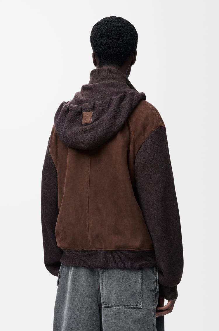 LOEWE ハイブリッド ジップアップ フーディー（スエードゴート&ウールブレンド） ダークブラウン