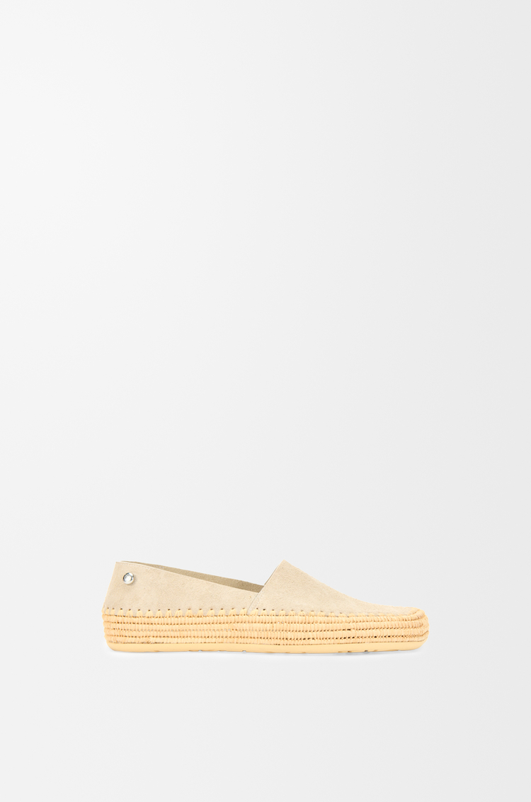 LOEWE Slipper Rio en ante y rafia Gris Claro