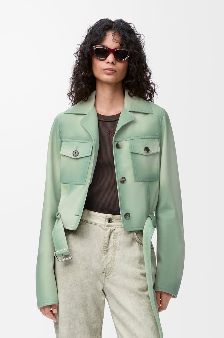 LOEWE Cropped jacket in suede lambskin Sage