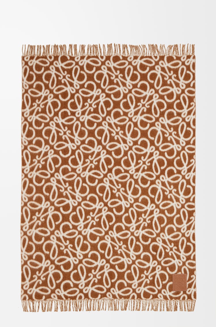 LOEWE Manta Anagram en alpaca y lana Marrón/Blanco