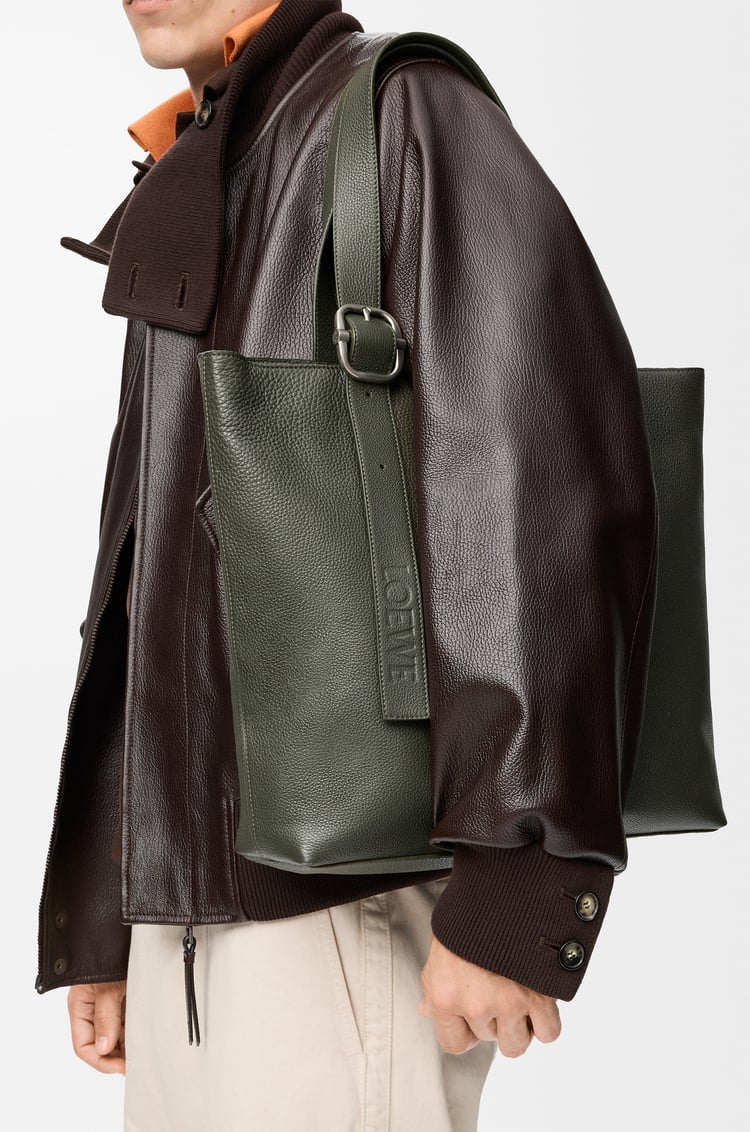 LOEWE Loop zipped tote in supple grained calfskin Dark Khaki