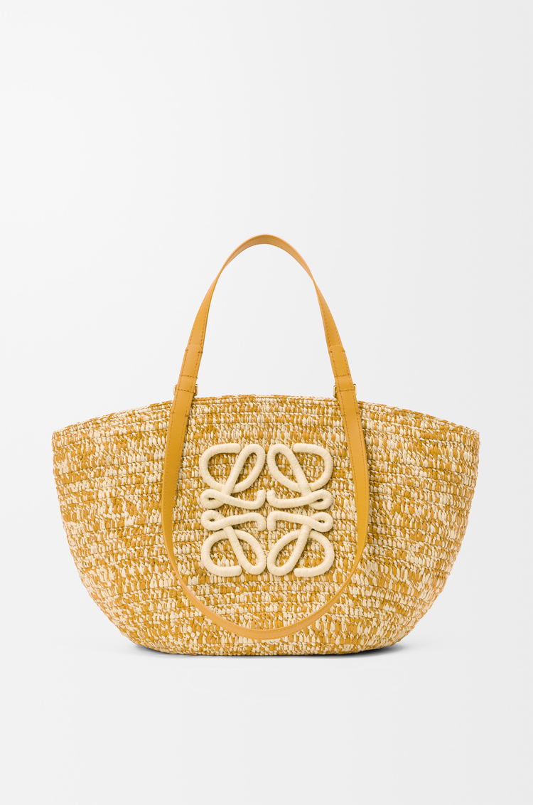 LOEWE Medium Eclipse basket in raffia and calfskin Mustard