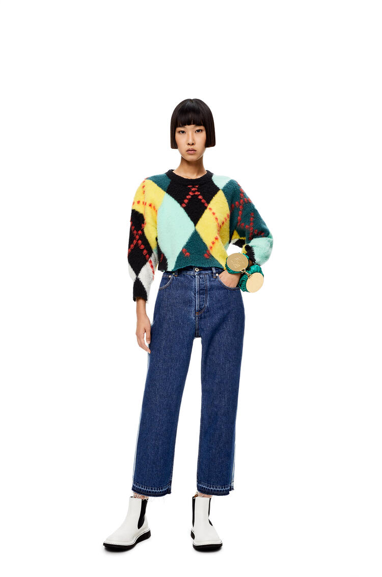 LOEWE Anagram argyle cropped sweater in cotton and wool Green/Yellow pdp_rd
