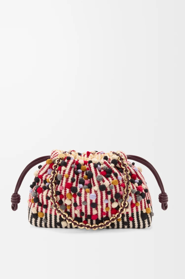 LOEWE Medium Flamenco purse in embroidered textile Natural/Multicolor