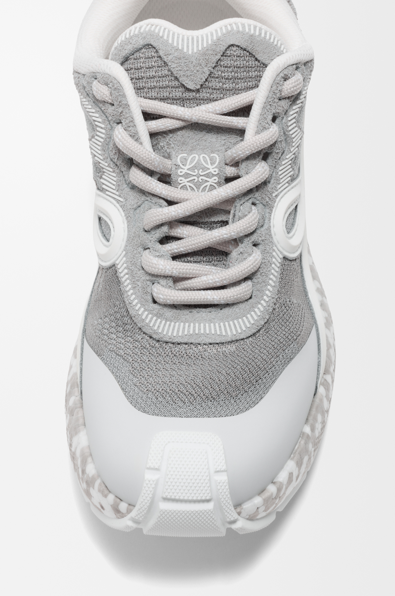 LOEWE Sneaker Pogo in maglia tecnica e pelle scamosciata Grigio Chiaro/Bianco/Bianco
