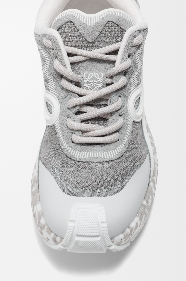 LOEWE Sneaker Pogo en maille technique et cuir velours Gris Clair/Blanc/Blanc
