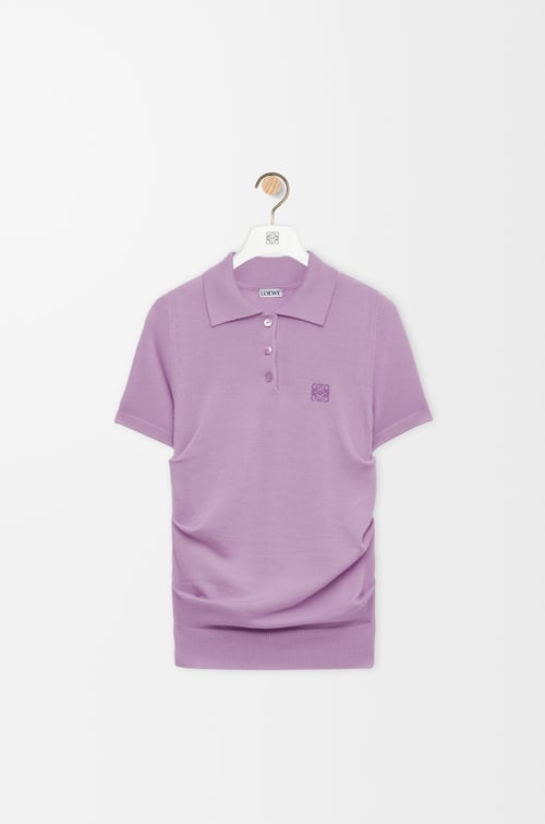 LOEWE Jersey polo de manga corta en cashmere y seda Lila