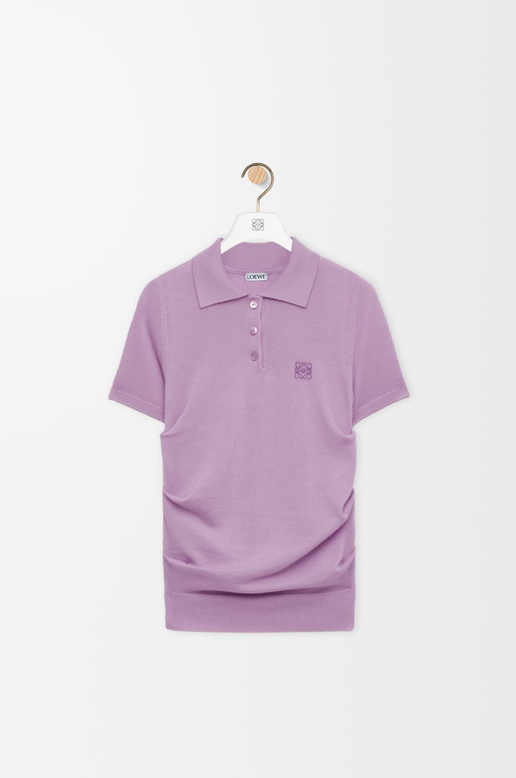 LOEWE Short sleeve polo sweater in cashmere and silk Lilac