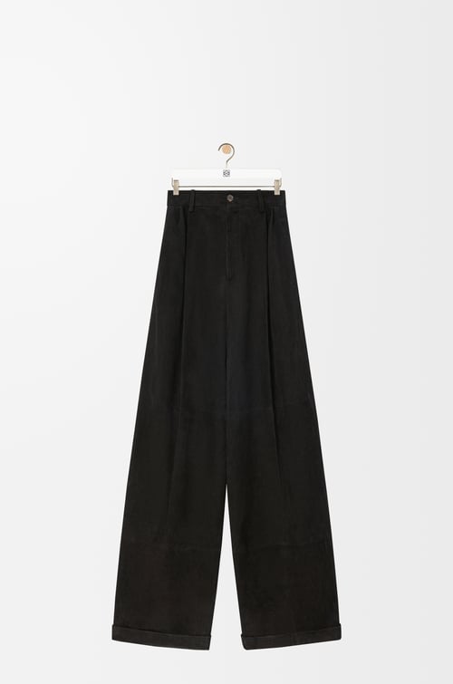 LOEWE Pleated trousers in suede lambskin Black