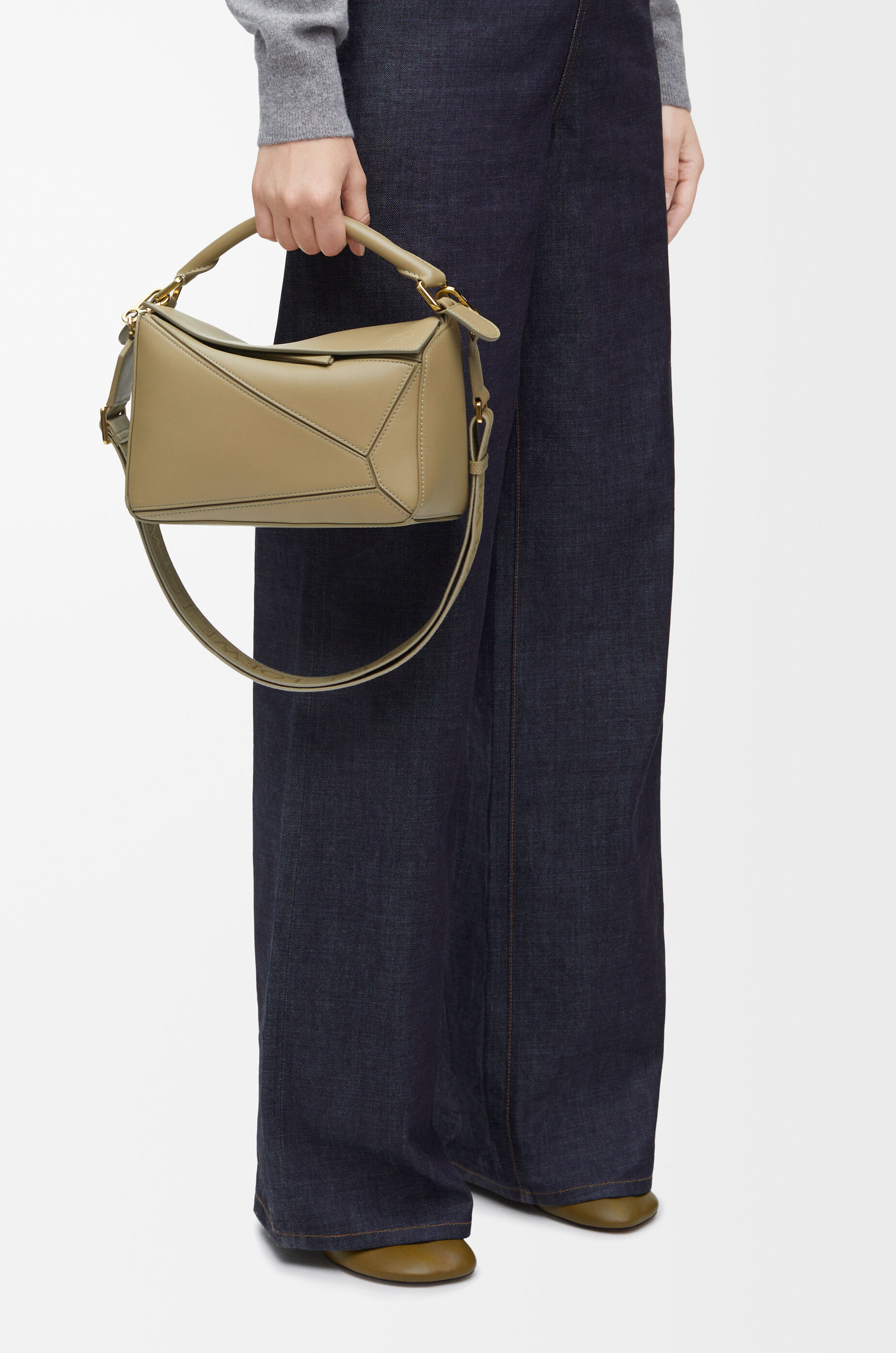 Small Puzzle bag in satin calfskin Clay Green LOEWE