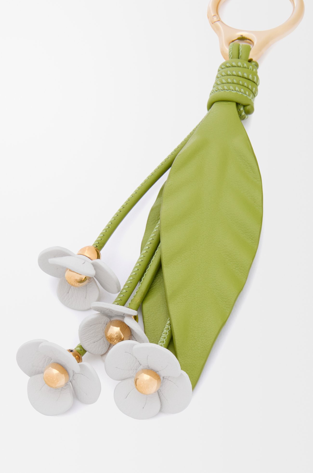LOEWE Strawberry flower charm in classic calfskin Green/White