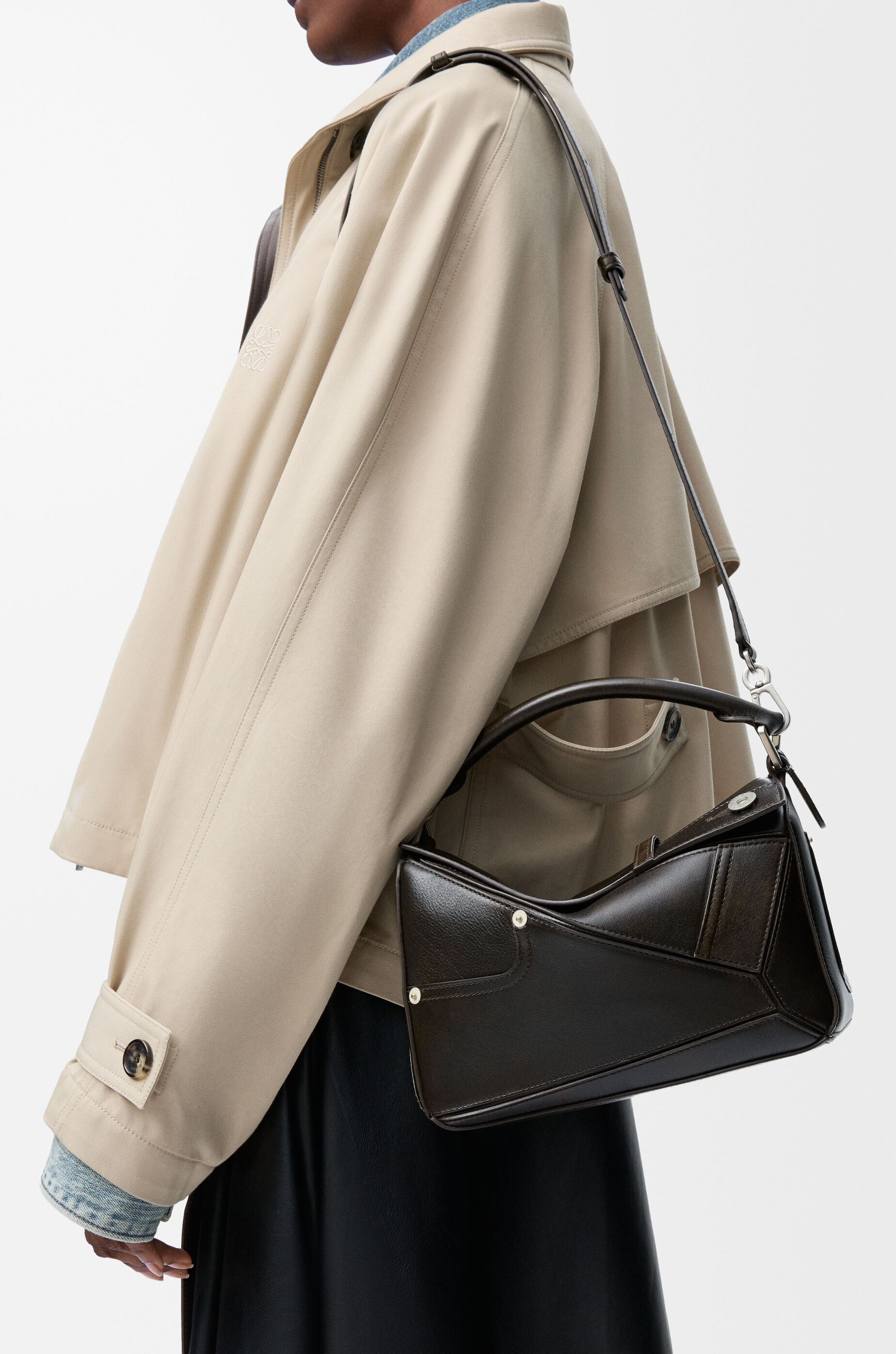Panta small Puzzle bag in shiny calfskin Brown - LOEWE USA